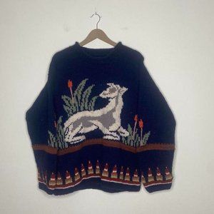 Oversized knit navy blue Christmas sweater